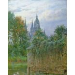 Robert Morley (1857-1941) - Oil on board - The Towers Of Bayeux, signed, verso with original