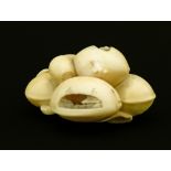 Gyokuhosai Ryuchin - 19th Century Japanese carved ivory netsuke in the form of a cluster of Ginkgo