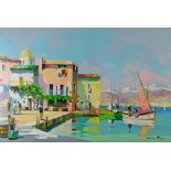 Cecil Rochfort D'Oyly John (1906-1993) - Oil on canvas - A Mediterranean waterfront with fishing