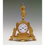 19th Century French gilt spelter cased mantel clock, case surmounted by a cherub clutching the