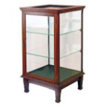 Early 20th Century oak framed shop display cabinet fitted glass shelves and standing on tapered