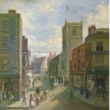 Mary Katherine Moore (19th Century) - Oil on canvas - Peter Street, Bristol, a busy street scene