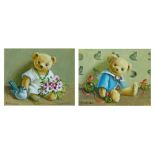 Deborah Jones (1921-2012) - Pair of oils on canvas - Still-life with teddy bears, each signed,