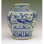 Chinese blue and white painted jar, Jiajing style and probably of the period, decorated with