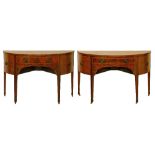 Pair of 19th Century inlaid and crossbanded demi lune side cabinets, each fitted central drawer