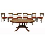 Reproduction mahogany nine piece dining suite comprising: Regency style rosewood crossbanded
