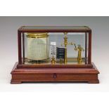 Mahogany cased barograph and thermometer, case with bevelled glass panels, one long drawer and
