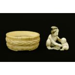 Chokosai Chikahiro - 19th Century Japanese carved ivory netsuke in the form of a bath tub, the water