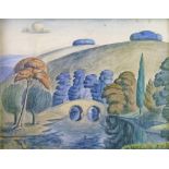 Derek Goddard (20th Century) - Watercolour - A modernist landscape in the style of Nash and