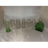 5 CRYSTAL GLASS GINGER JARS, GREEN CRACKLE GLASS VASE & BOTTLE EST [£15- £30]