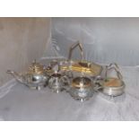 SILVER PLATED TEA SERVICE,CAKE TRAY AND STAND EST [£25-£40]