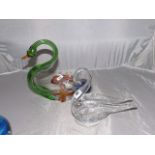 CRYSTAL & COLOURED GLASS SWANS EST [ £ 10- £ 20]