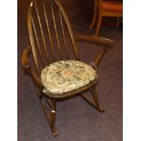 ERCOL OAK COLOUR ROCKING CHAIR WITH MAKERS LABLE EST [£20- £50]