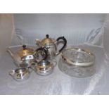 PLATED TEA SERVICE AND A CRYSTAL SILVER PLATED RIM FRUIT BOWL EST [£20-£40]