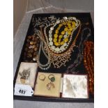 TRAY LOT OF COSTUME NECKLACES , GOLD RING A/F ETC EST [£ 20- £ 30]