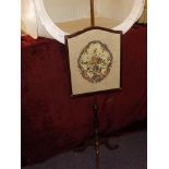 MAHOGANY TRIPOD LEG POLE SCREEN TAPESTRY PANEL EST [£20- £40]