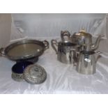 EDWARDIAN PLATED TEA SERVICE & A PEWTER COMPORT EST [£ 15- £30]