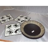 3 JERUSALEM GLAZED ANTIQUE TILES & A LUCIE RIE STYLE CERAMIC TAPERED FOOTED BOWL EST [£ 20- £40]