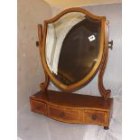 GEORGIAN STYLE SHEILD SHAPE TOILET MIRROR WITH THREE DRAWER FRONT FOOT MISSING [£30- £60]