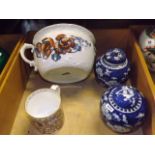 ROTHESAY CHINA CHAMBER POT, STAFFORDSHIRE PRIME MINISTERS JUG & TWO BLUE WHITE GINGER JARS A/F