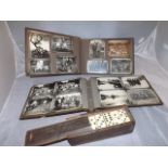 TWO ALBUMS OF VINTAGE PHOTOGRAPHS & DOMINO SET EST [£10- £ 20]