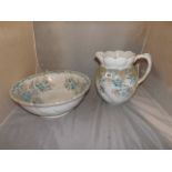 VICTORIAN EWER & BASIN TURQUOISE FLORAL DECORATION EST [£ 15- £30]