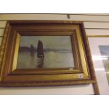 OIL ON CANVAS DUSK IN THE HARBOUR, 171/2" X 11" BY WILLIAM BEATTIE SIGNED DATED 1890 EST [£60- £80]