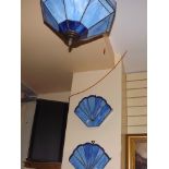 BLUE ART DECO STYLE CEILING LIGHT AND MATCHING WALL LIGHT EST[£30-£60]