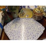 LARGE CERAMIC TRAY,BISCUIT BARRELL,SHORTERPLATE FRUIT PATTERN VASE AND ONE OTHERA/SF EST[£10-£20]