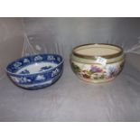 WEDGWOOD TRURIA FALLOW DEER PATTERN 8" DIA FRUIT BOWL & OTHER FLORAL PATTERN BOWL WITH PLATED RIM(