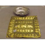 BRASS ORIENTAL TRAY 14" X 12" & FALLSTAFF PLATE DISH 9 1/2 " X 7" EST [£15-£30]