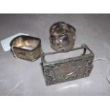 TWO SILVER NAPKIN RING HOLDERS AND MATCHBOX HOLDER 2.35 OZS EST[£20-£40]