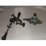 CAST IRON FIGURE SITTING ON A CROCODILE & TABLE MOUNTED APPLIANCE EST [£15-£30]