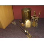 BRASS COAL BUCKET,FIREIRONS AND COMPANION SET EST[£15-£30]