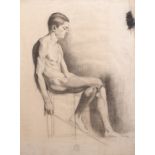 Unknown artist 20th century 61,5x46 cm. "Study of a nude", graphite on card, acronym (lower center),