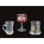 A lot of three Bohemian crystal glasses period Biedermeier  transparent and colored crystal, with