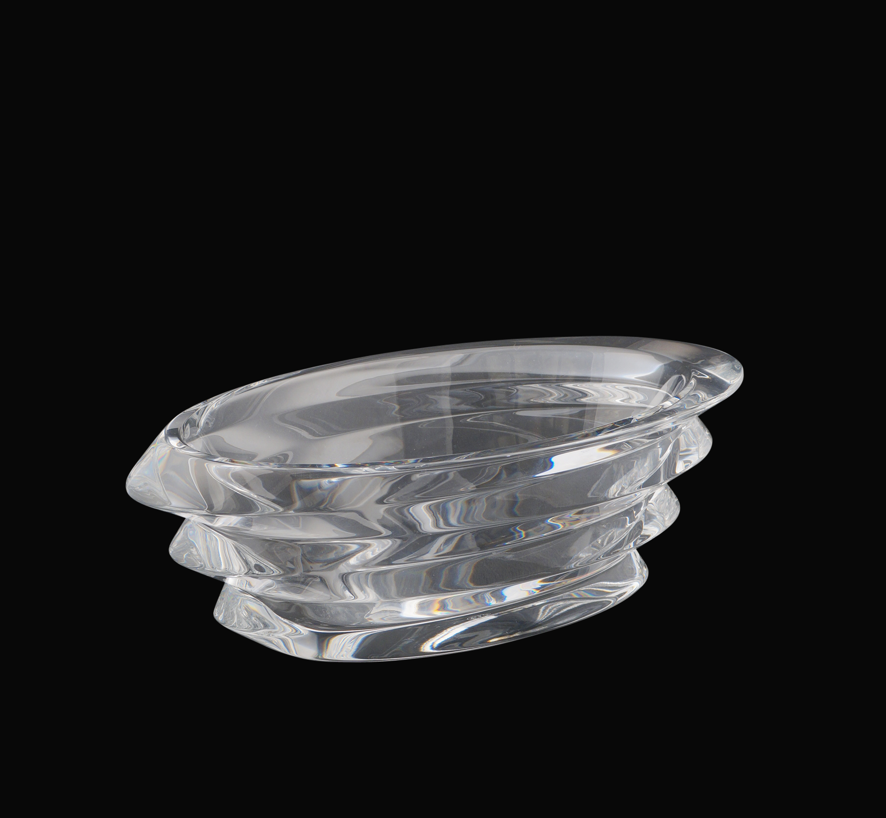 A Baccarat crystal centerpice France, 20th century 10x28x16 cm. oval body, signed under the base