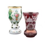 Two Bohemian glasses mid-19th century h. 17 - 14,5 cm. different shapes and sizes