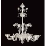 A Murano twelve-brench chandelier 20th century 150x130 cm. glass-pieces finely modelled as floral