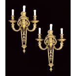 A pair of French two-branch wall-lights 20th century 60x38x24 cm. finely engraved and decorated in