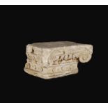 An antique Roman marble fragment of a capital 17th century 22x47x35 cm. comprising plexiglass base