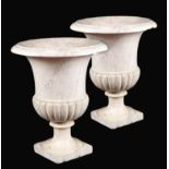 A pair of Medicei vases Italy, 19th century 70x54 cm. white Carrara marble, standing on square base