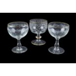 A lot of three Bohemian crystal bowls period Biedermeier  gilt borders and floral engravings,