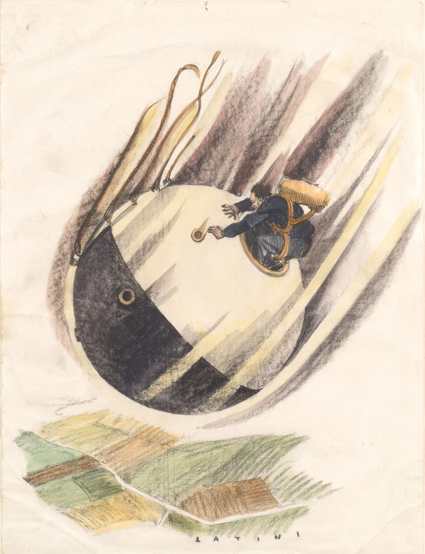 "Giuseppe Latini 1903-1972 33x25 cm. ""Sfera volante"",  pastels on card, signed (lower center)