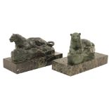 From Antoine-Louis Barye France, 1796 - 1875 13x20x9 cm. circa modelled as two bronze panthers