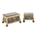 A pair French moss agate and gilt bronze box 19th century 4x6x4,5- 3x4x3 cm. rectangular-shaped,