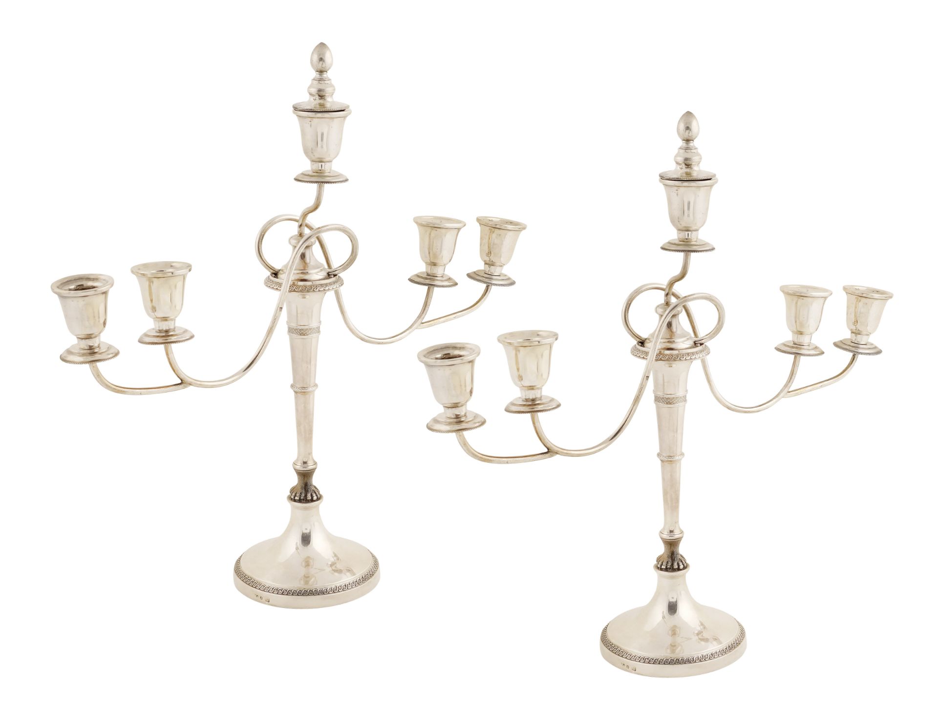 A pair of Italian five-branch silver candelabra