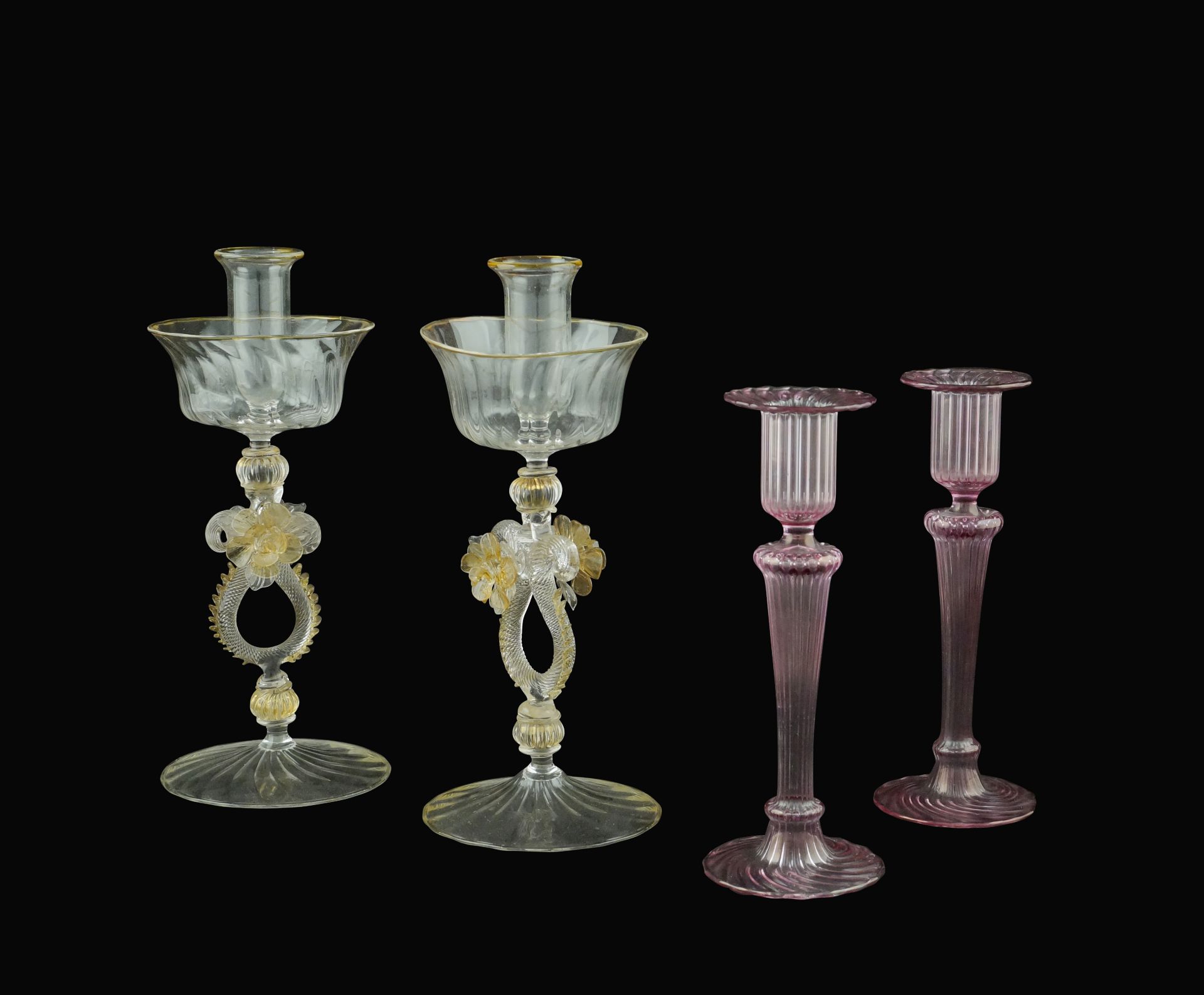 Two pairs of Murano glass candelabra (4)