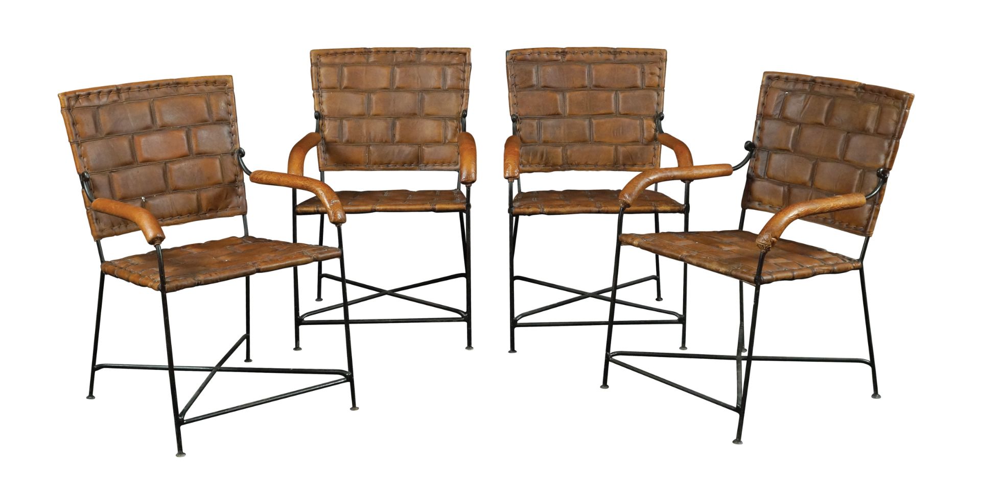 A set of four leather and iron armchairs (4)