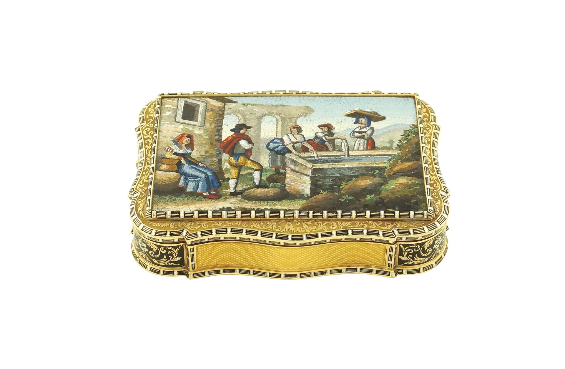 A Swiss 18k gold and micromosaic snuff box